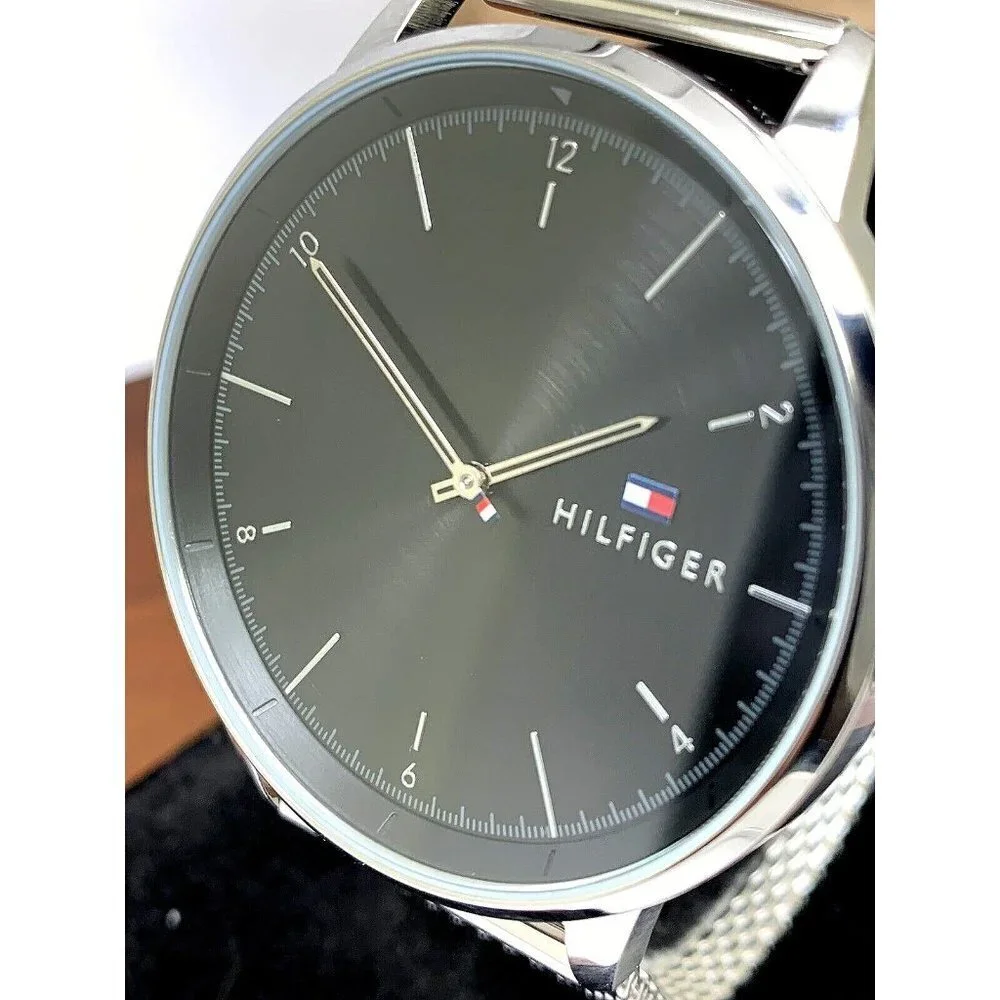 Tommy Hilfiger Men's Watch 1791842 Black Dial Quartz Silver Steel Mesh B…